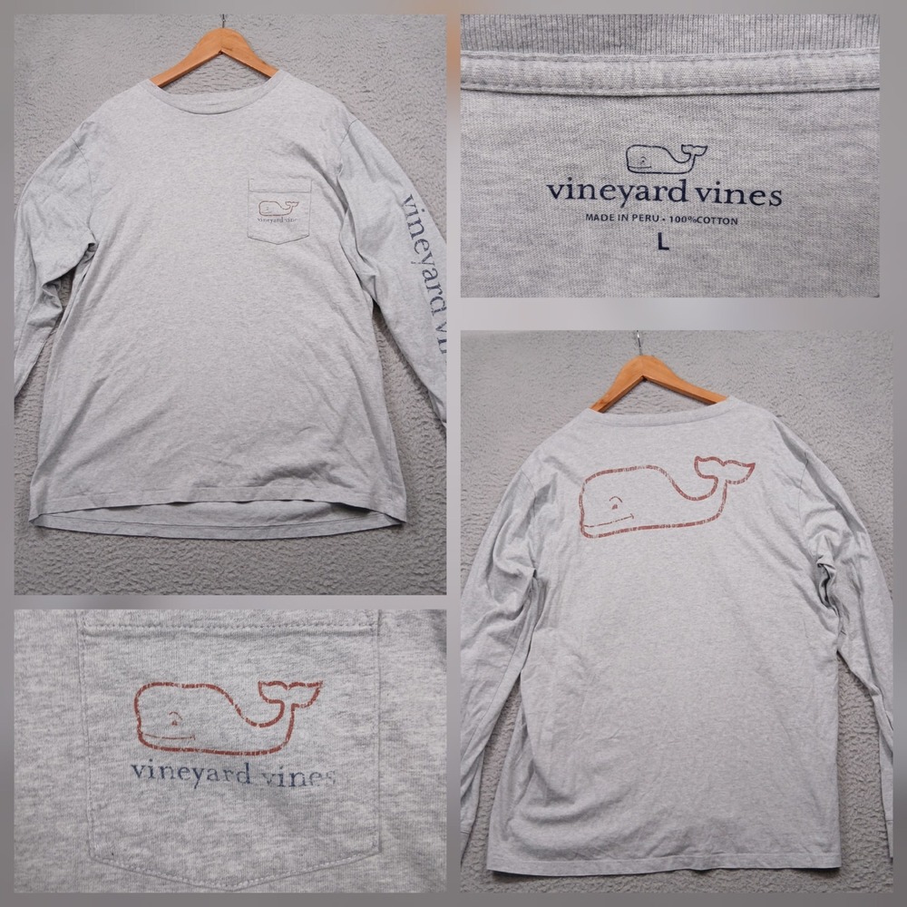 Vineyard Vines Long Sleeve Pocket‎ Tee Men's L Gray Whale Logo Graphic Shirt